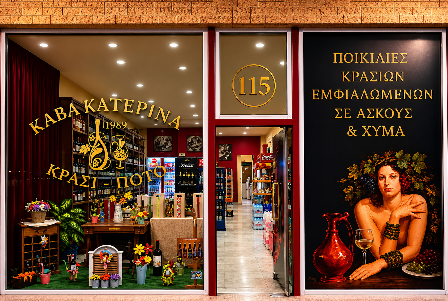 Κάβα Κατερίνα — η βιτρίνα του καταστήματος στη Νέα Ιωνία